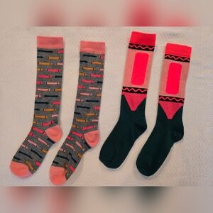 2 Pairs Cat & Jack Hot Pink & Grey Knee High Socks With Fun Crayon Patterns